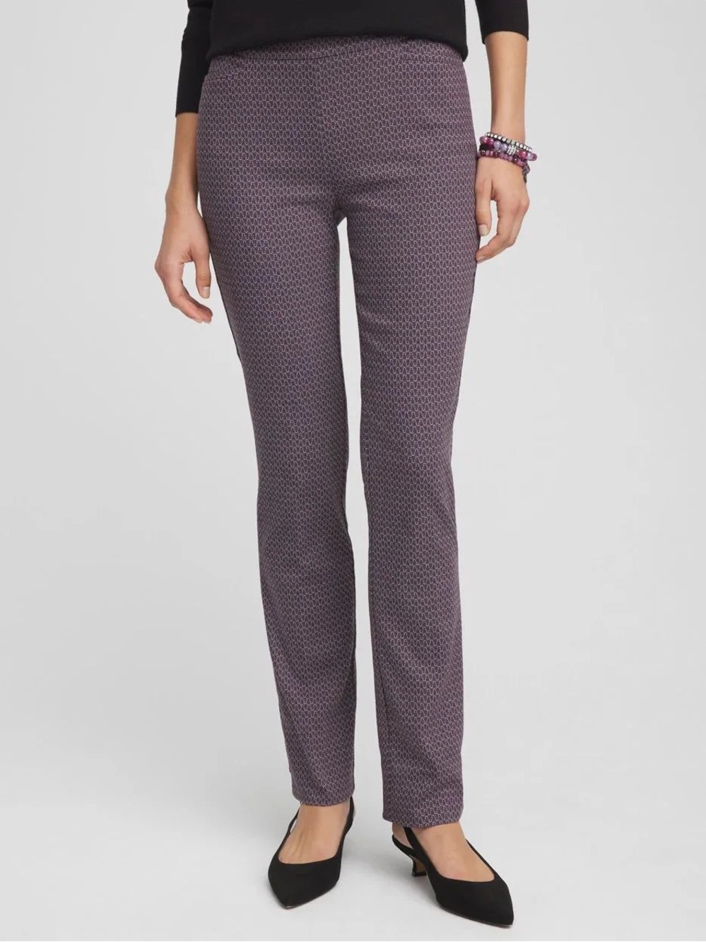 Chico's New Size 3.5R US 18R Brigitte Slim Leg Ankle Pants in Geo Purple & Pink